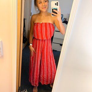 Urban Outfitters Strapless Red Striped Jumpsuit